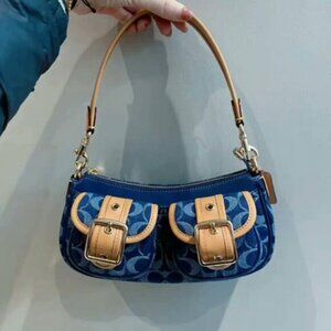 Coach Ashton Baguette Bag In Signature Canvas Denim/Brown CY700